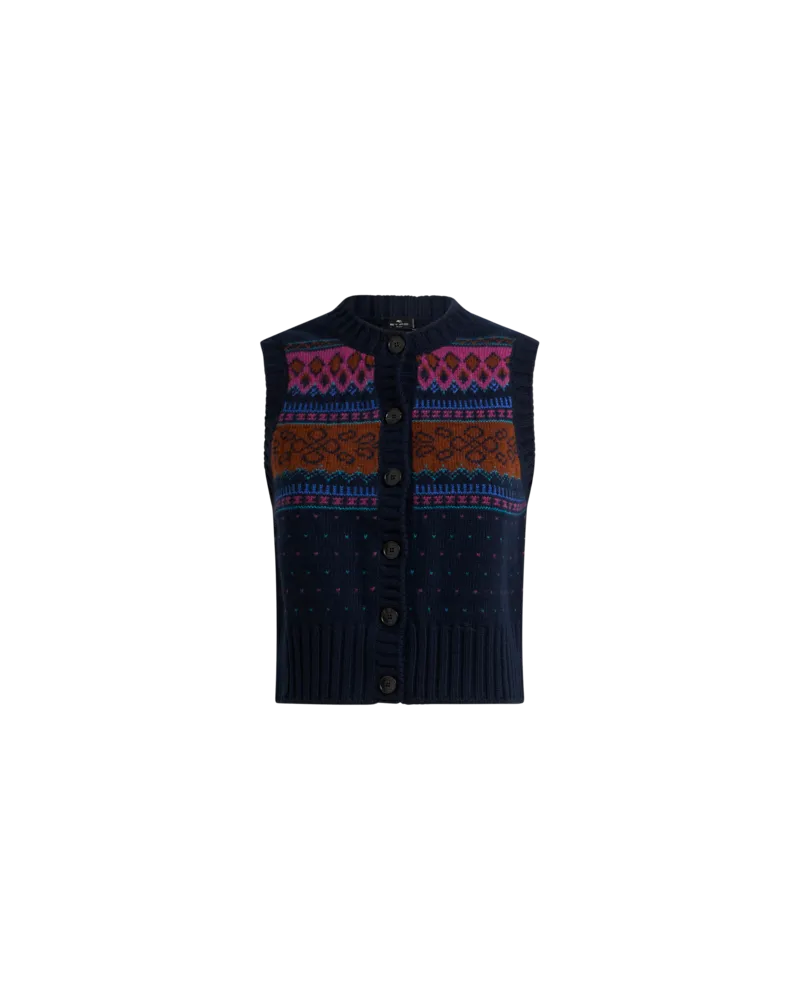 Etro Weste Aus Wolle Mit Jacquardmuster, Damen, Blau, Größe Blau