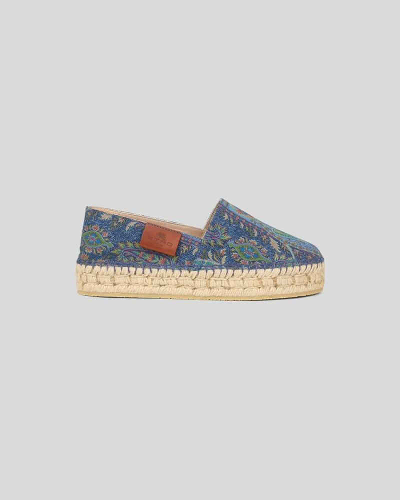 Etro Espadrilles Aus Jacquard-denim, Damen, Blau, Größe Blau