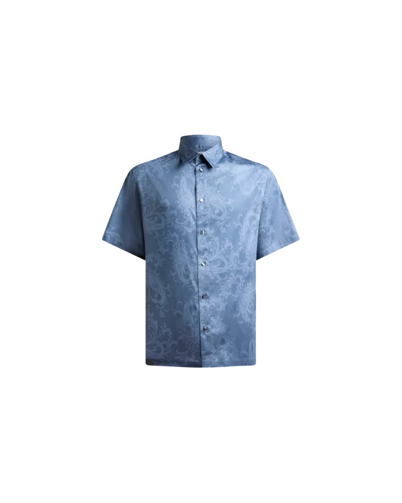 Etro Übergrosses Hemd Aus Baumwollsatin Mit Floralem Paisley-motiv, Herren, Blau, Größe Blau