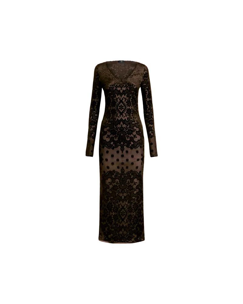 Etro Kleid Aus Tüll Und Jacquardsamt, Damen, Schwarz, Größe Schwarz