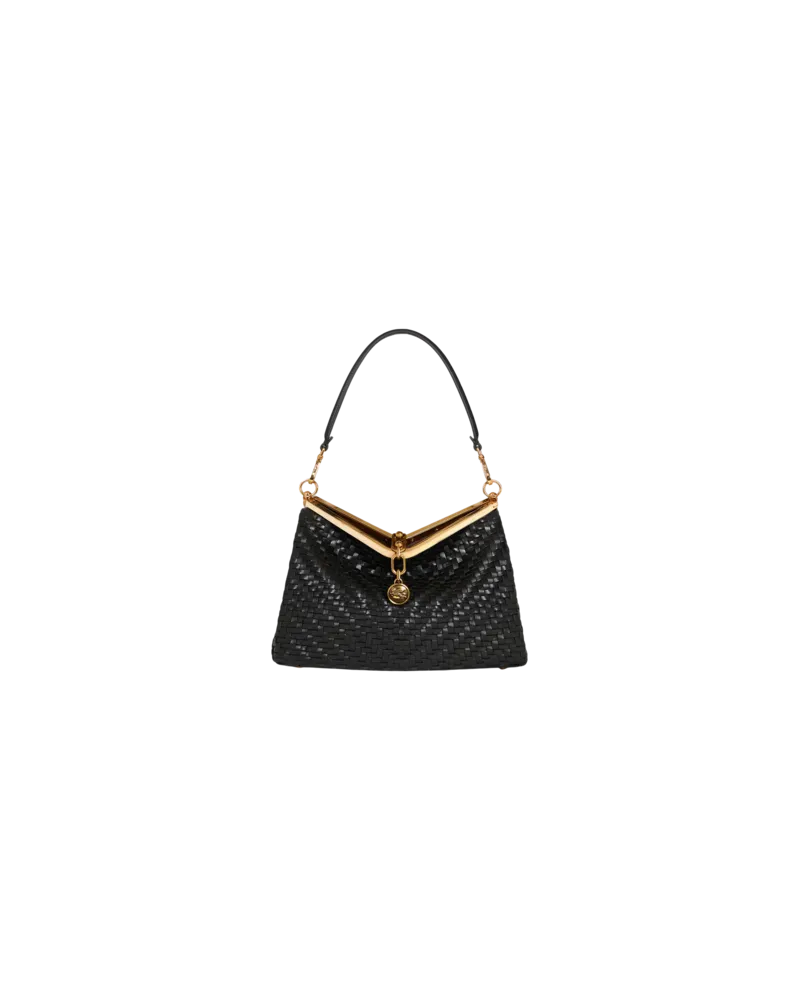 Etro Mittlere Vela-tasche Mit Flechtmuster, Damen, Schwarz Schwarz