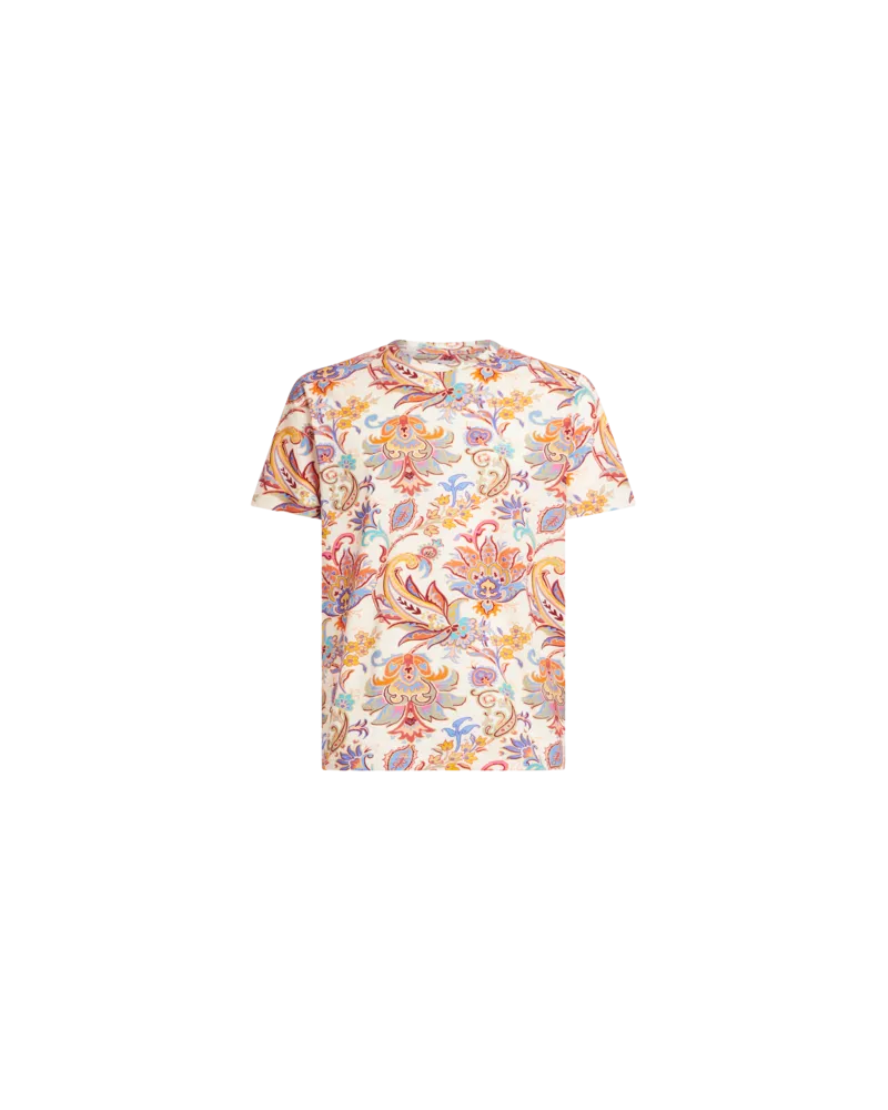 Etro T-shirt Aus Baumwolle Und Leinen Mit Print, Herren, Gelb, Größe Gelb
