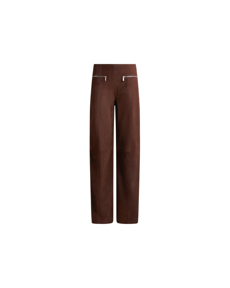 Etro Hose Aus Veloursleder Mit Reissverschlüssen, Damen, Dunkelbraun, Größe Dunkelbraun