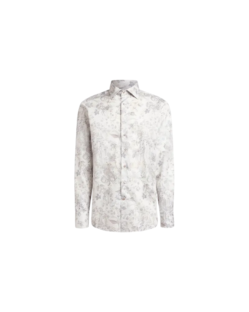Etro Hemd Aus Baumwollsatin Mit Muster Aus Flora Und Fauna, Herren, Cremefarben, Größe Cremefarben