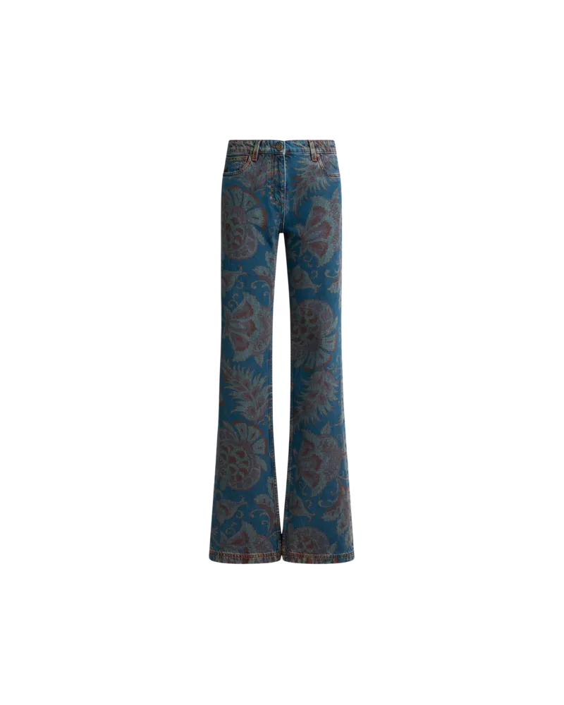 Etro Flared Jeans Mit Floralem Motiv, Damen, Blau, Größe Blau