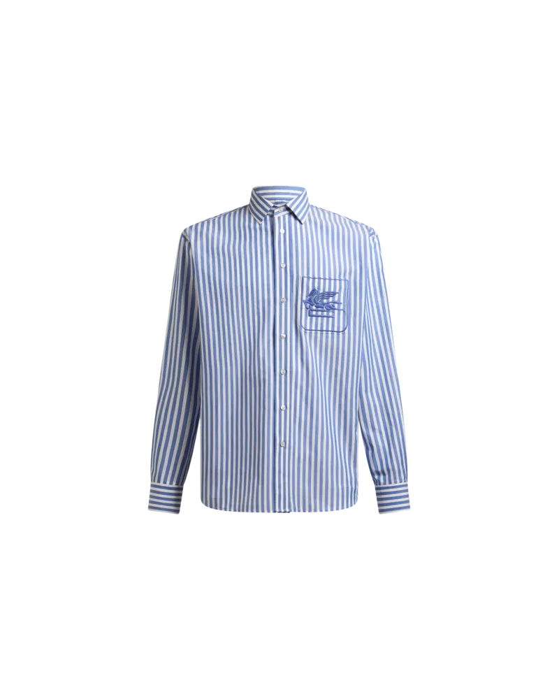 Etro Gestreiftes Hemd Mit Pegaso, Herren, Himmelblau, Größe Himmelblau