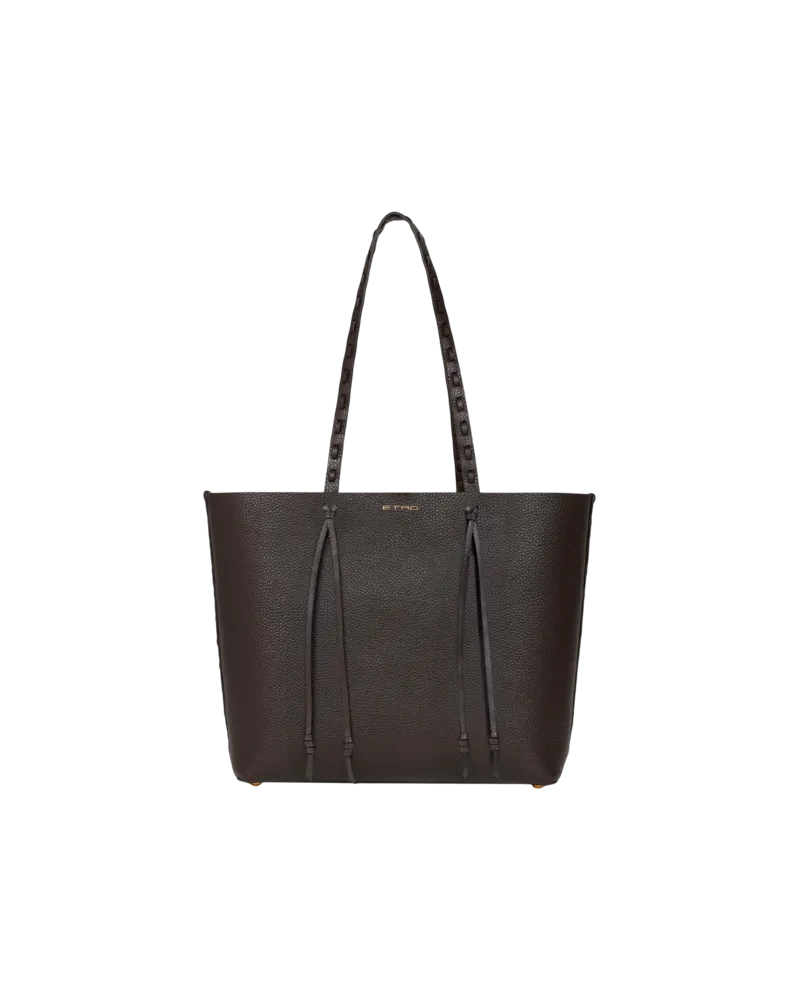 Etro Shopper Etro Essential Mittelgross Aus Leder Mit Eingezogenen Bändern, Damen, Dunkelbraun Dunkelbraun