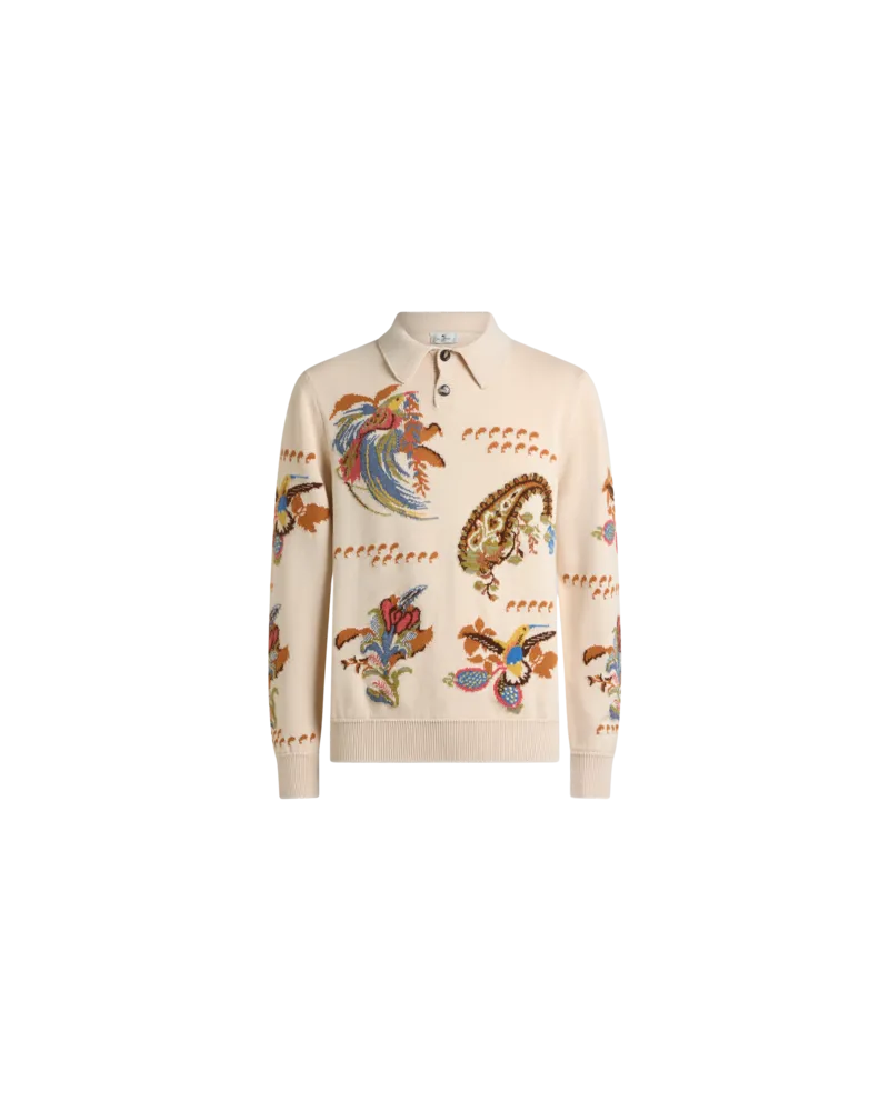 Etro Jacquard-pullover Im Polostil Aus Einer Baumwollmischung Mit Intarsien, Herren, Beige, Größe Beige