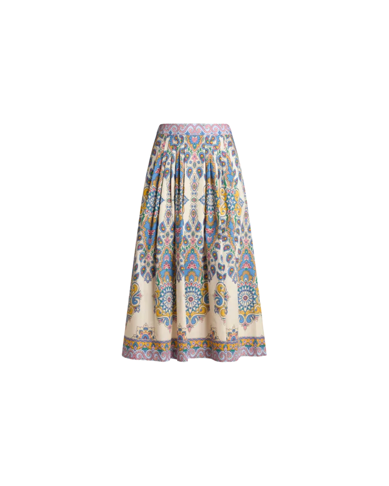 Etro Midirock Aus Bedrucktem Popeline, Damen, Weiß, Größe Weiß