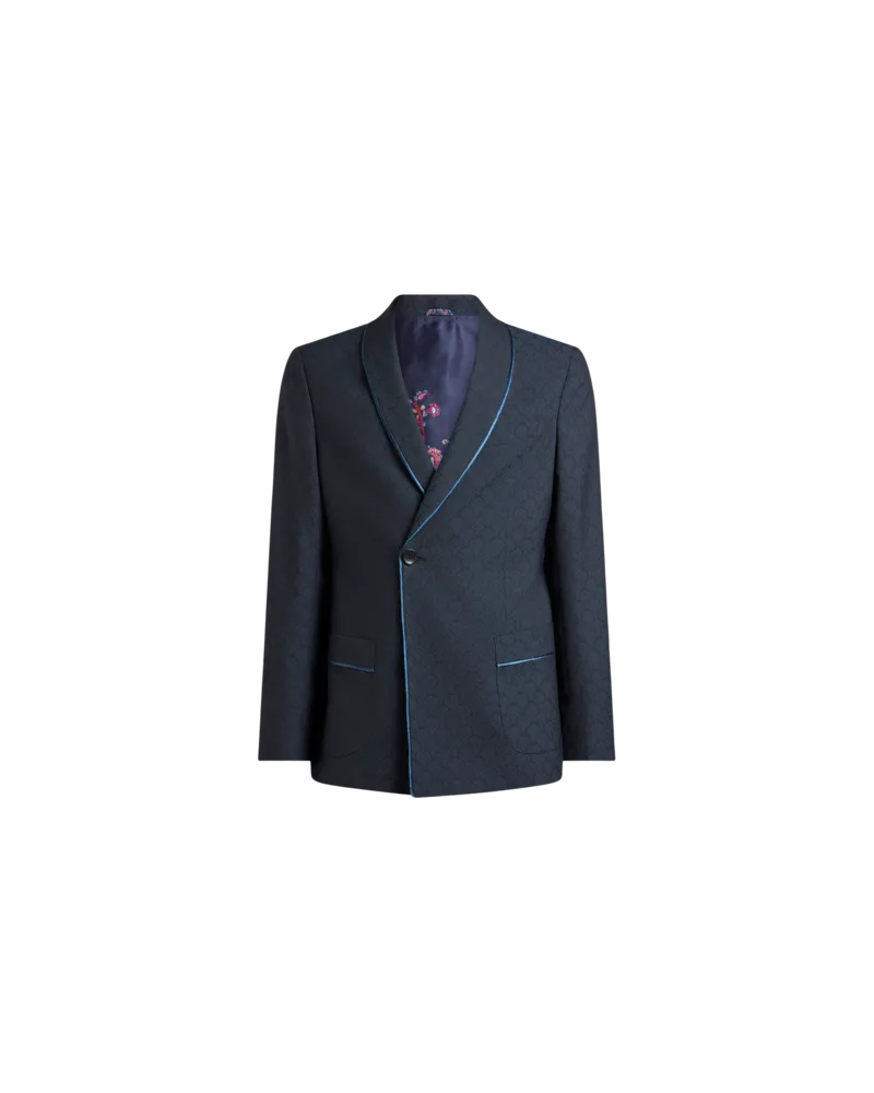 Etro Einreihige Jacquard-jacke Aus Wolle Mit Schalkragen Und Mikro-palmenmuster, Herren, Blau, Größe Blau