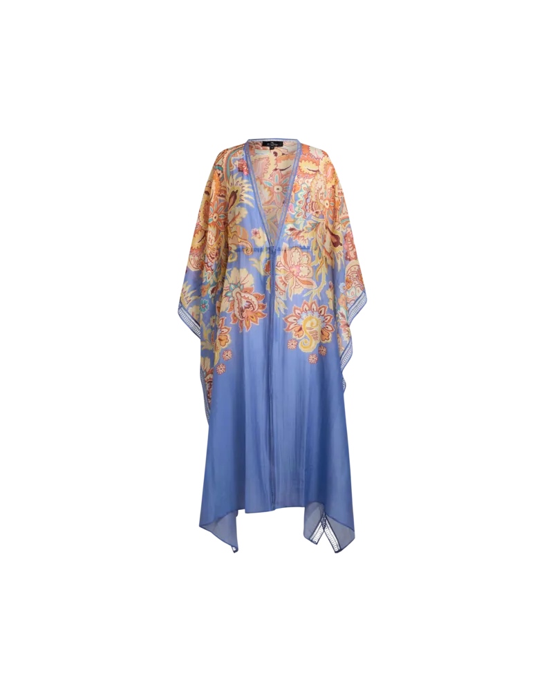 Etro Kaftan Aus Baumwolle Und Seide Mit Print, Damen, Pulverblau Pulverblau