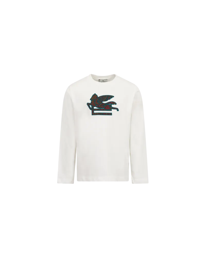 Etro T-shirt Aus Jersey Mit Paisley-stickerei, Weiß, Größe Weiß