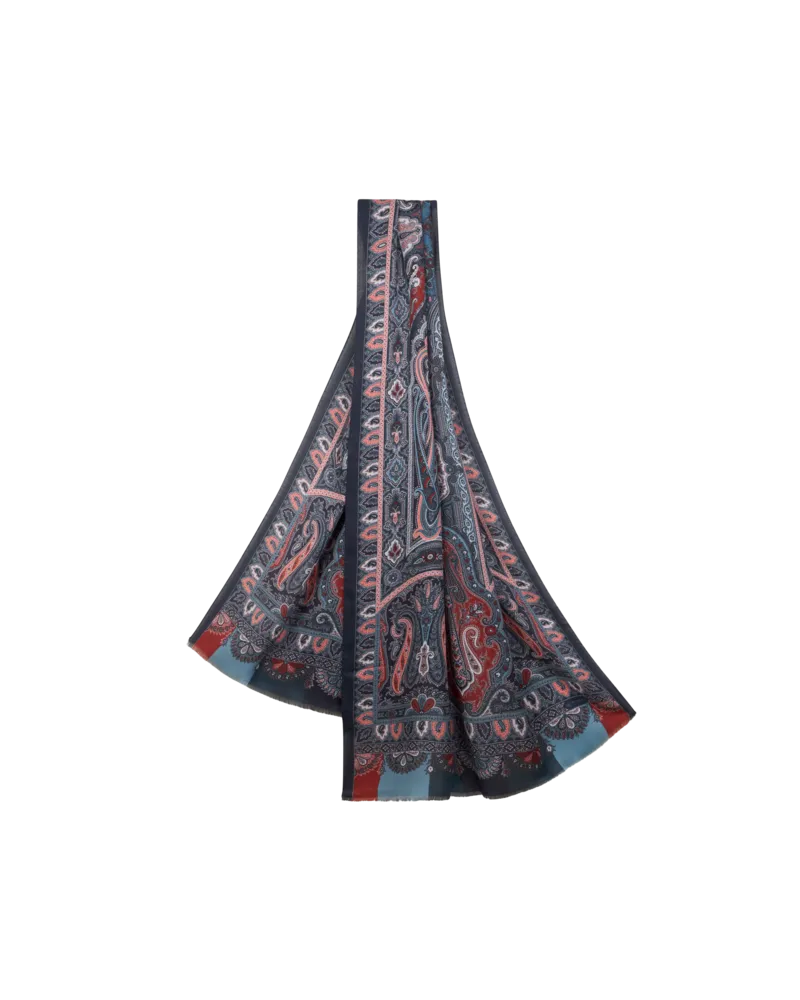 Etro Schal Aus Kaschmir Und Seide Mit Print, Herren, Blau Blau