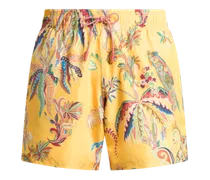 Badeshorts Mit Platziertem Print Mit Papageien Und Palmen, Herren, Gelb, Größe