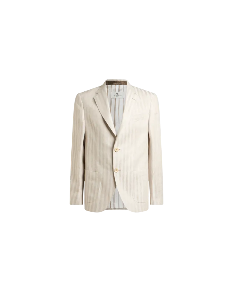 Etro Einreihige Jacke Aus Hanf Und Leinen Mit Streifenmuster, Herren, Beige, Größe Beige