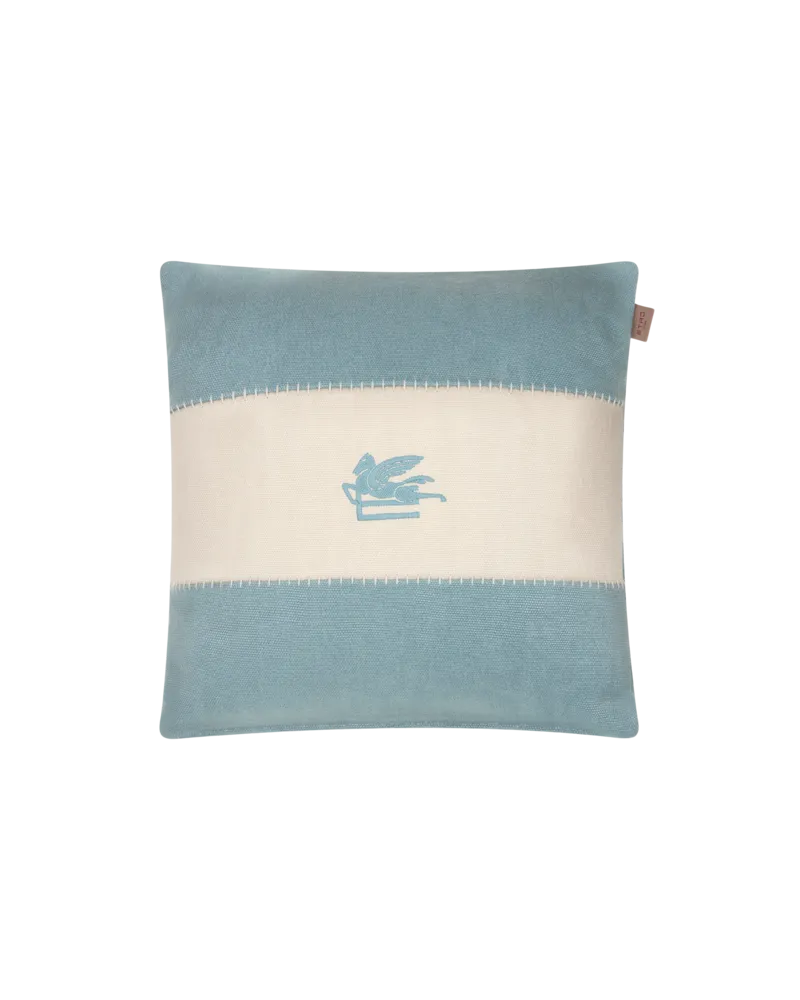 Etro Kissen Aus Leinen Mit Gesticktem Pegaso, Hellblau Hellblau