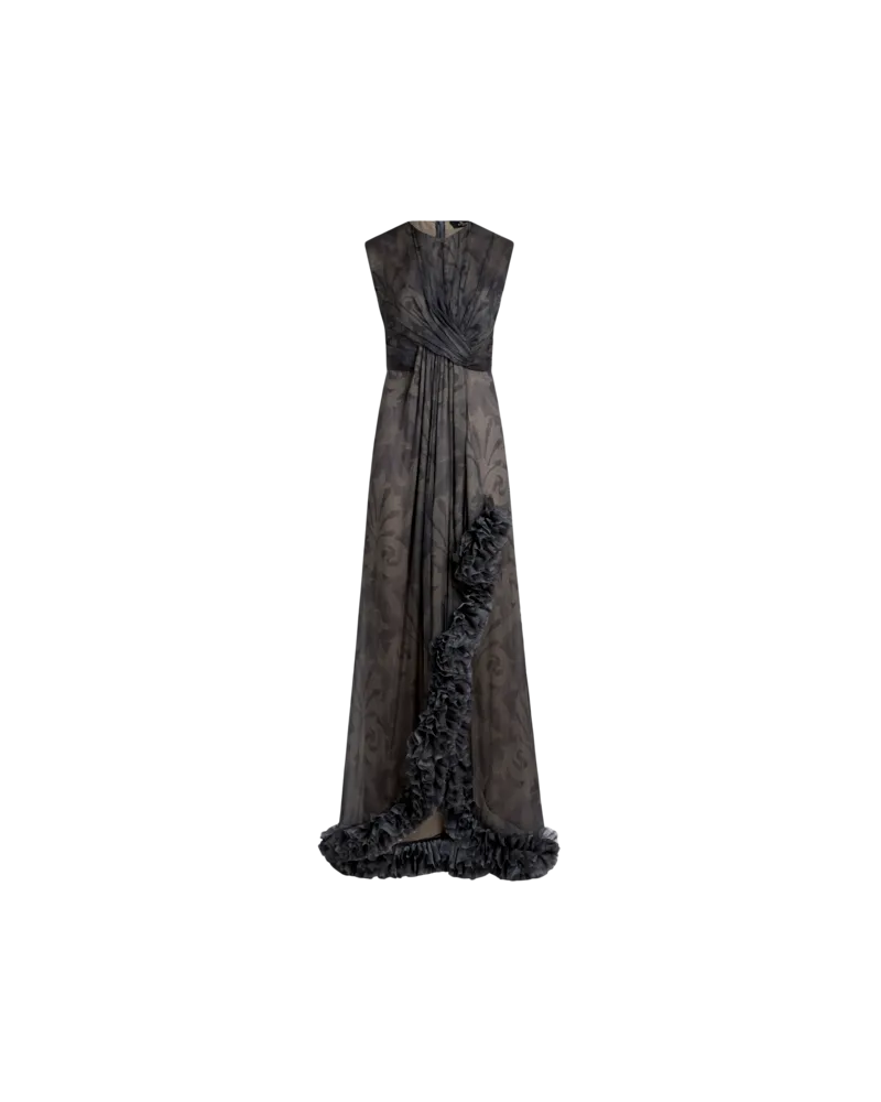 Etro Bedrucktes Bustierkleid Aus Seide Mit Rüschen, Damen, Grau, Größe Grau