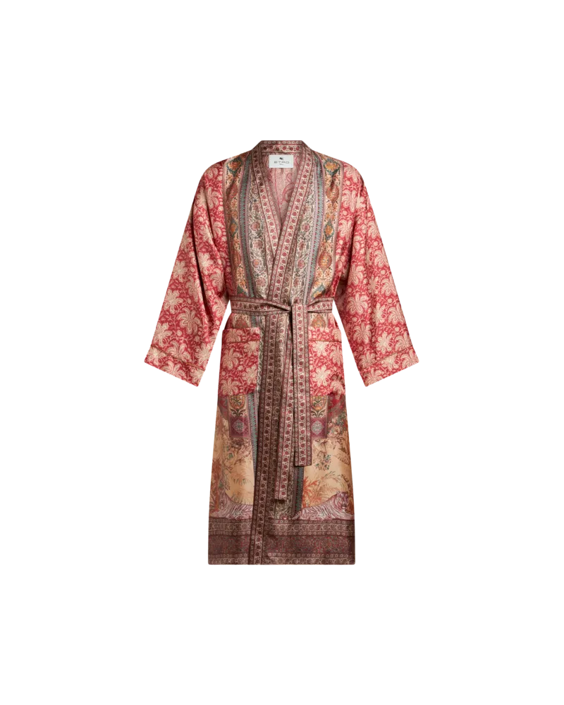 Etro Morgenmantel Aus Seide Mit Platziertem Druck, Herren, Rosa