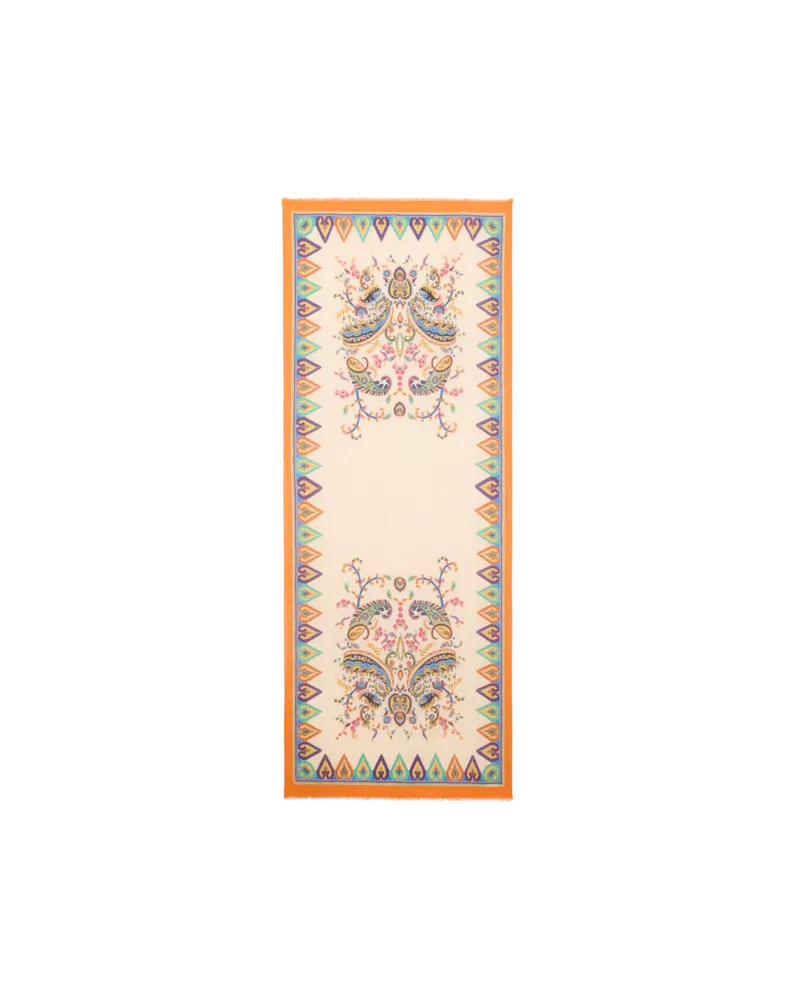 Etro Jacquard-schal Aus Einer Baumwollmischung Mit Floralem Paisley-motiv, Damen, Beige Beige