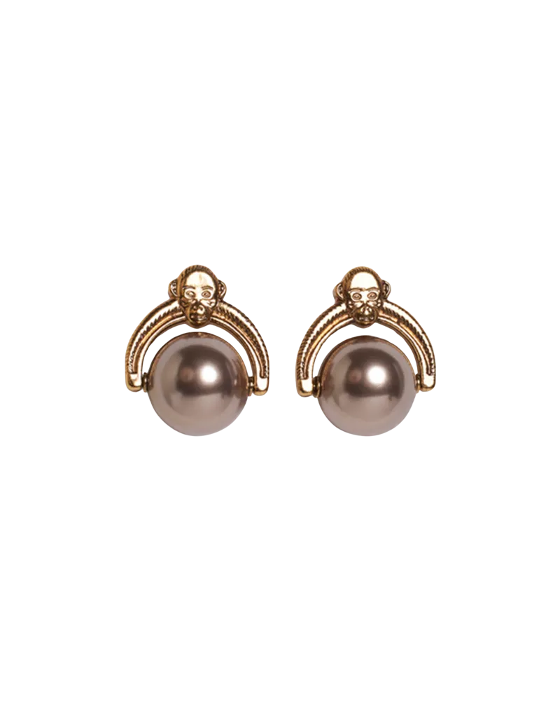 Etro Ohrringe Mit Kleinem Affen Und Perle, Damen, Gold Gold