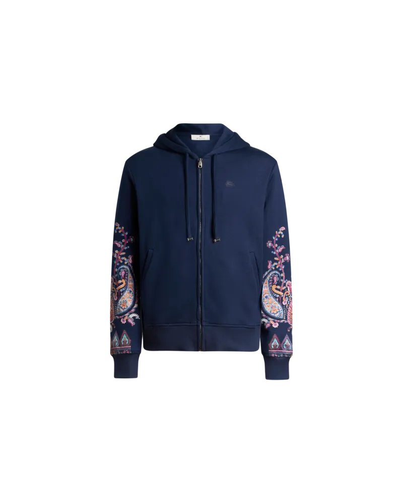 Etro Sweatshirt Aus Baumwolle Mit Kapuze Und Platziertem Floralen Paisley-print, Herren, Blau, Größe Blau