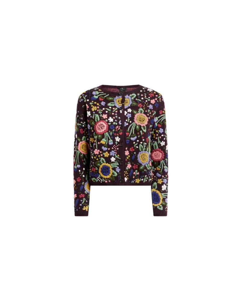 Etro Cardigan Aus Wolle Mit Floraler Stickerei, Damen, Violett, Größe Violett