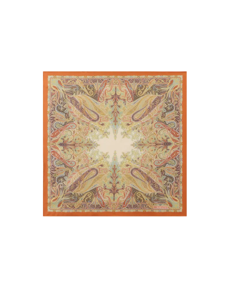 Etro Pochette Aus Seide Mit Floralem Paisley-motiv, Herren, Orange Orange