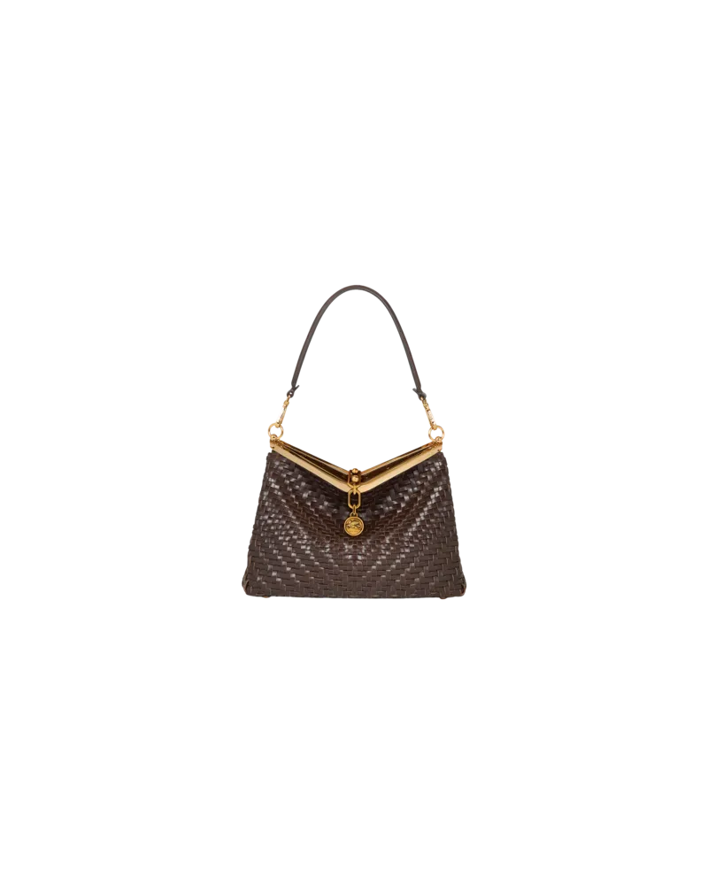 Etro Mittlere Vela-tasche Mit Flechtmuster, Damen, Braun Braun