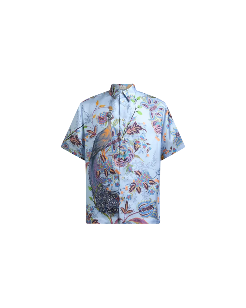 Etro Hemd Aus Seide Mit Pfau, Herren, Himmelblau, Größe Himmelblau