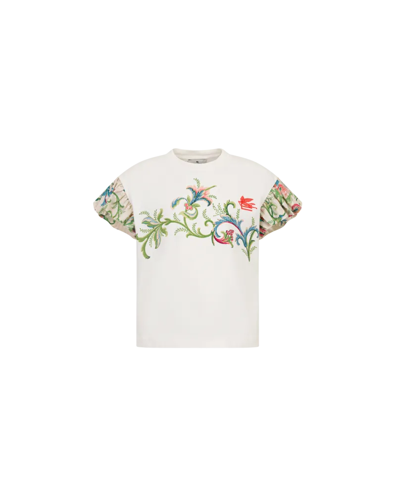 Etro T-shirt Aus Baumwolljersey Mit Platziertem, Floralem Print, Weiß, Größe Weiß