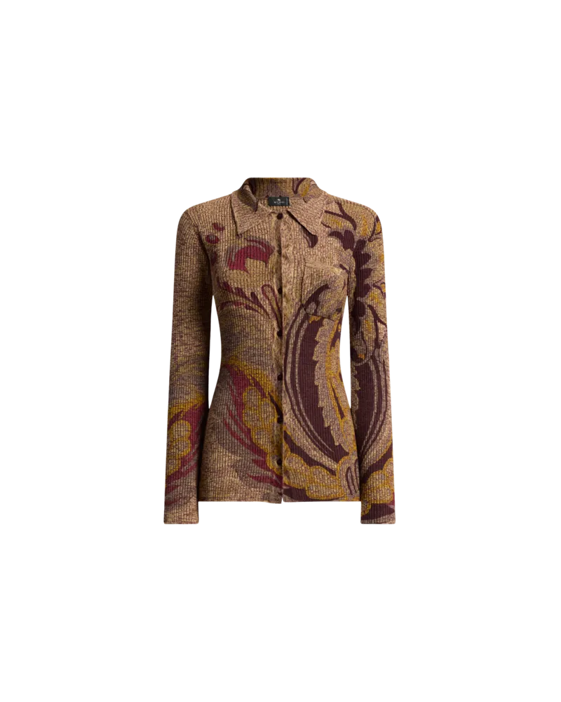 Etro Gerippter Cardigan Aus Wolle Mit Narzissenmotiv, Damen, Braun, Größe Braun