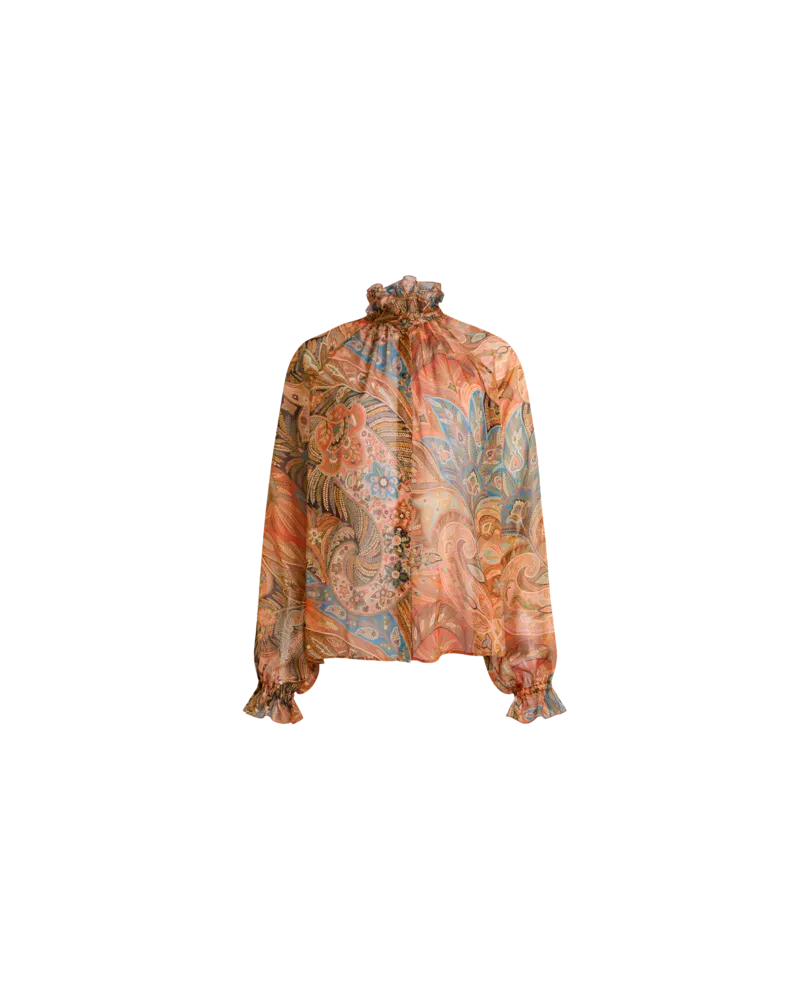 Etro Hemdbluse Aus Seide Mit Rüschen Und Paisley-motiv, Damen, Orange, Größe Orange