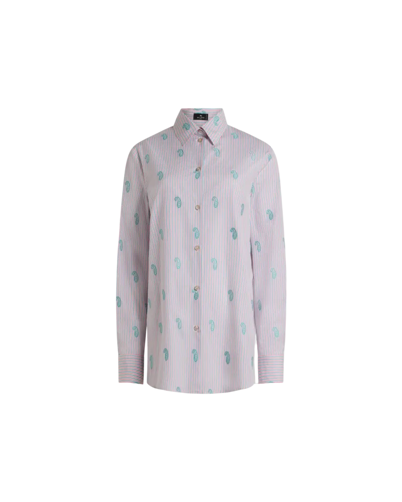 Etro Jacquard-hemd Aus Gestreifter Baumwolle Mit Paisley In Fil Coupé, Damen, Rosa, Größe Rosa