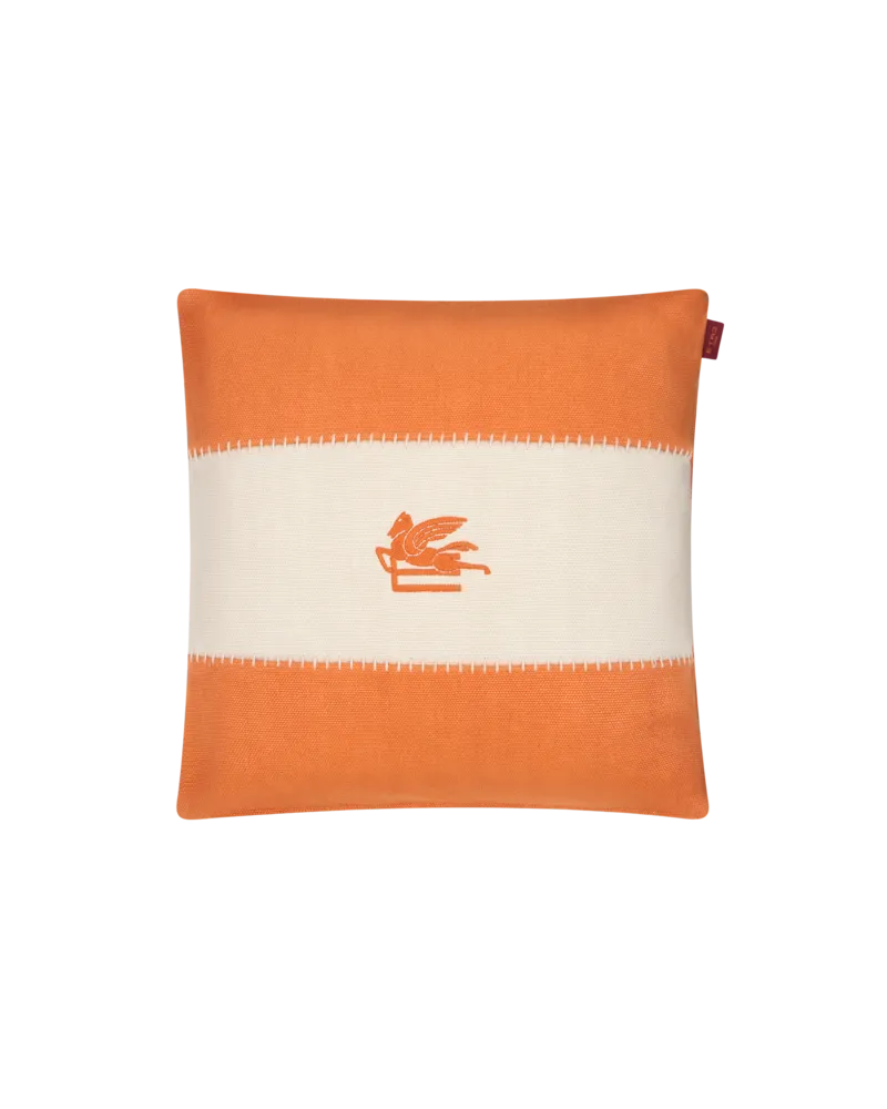 Etro Kissen Aus Leinen Mit Gesticktem Pegaso, Orange Orange