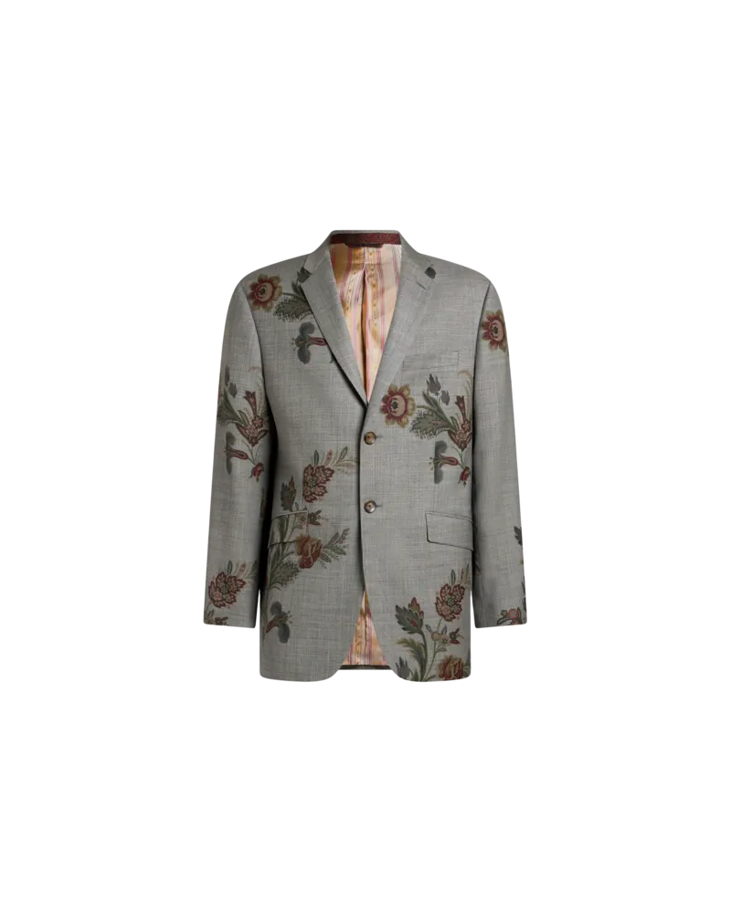 Etro Einreihige Jacke Aus Wolle Mit Print, Herren, Grau, Größe Grau