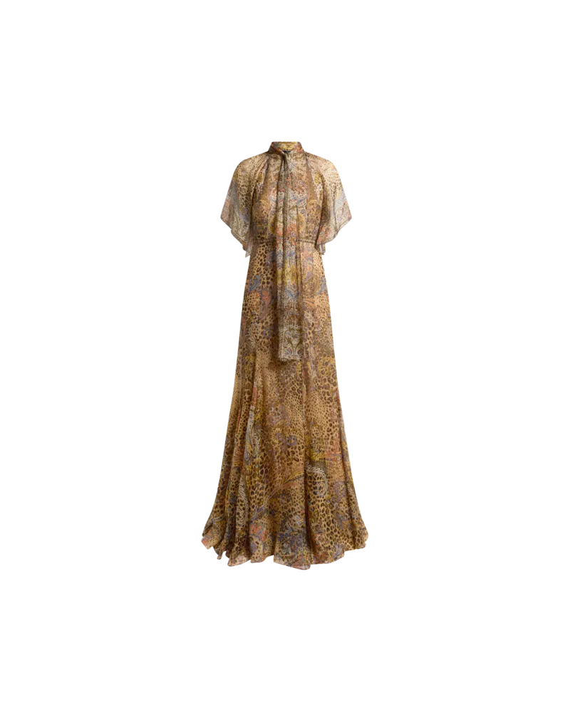 Etro Langes Kleid Aus Seide Mit Tuch Und Paisley-animal-motiv, Damen, Braun, Größe Braun