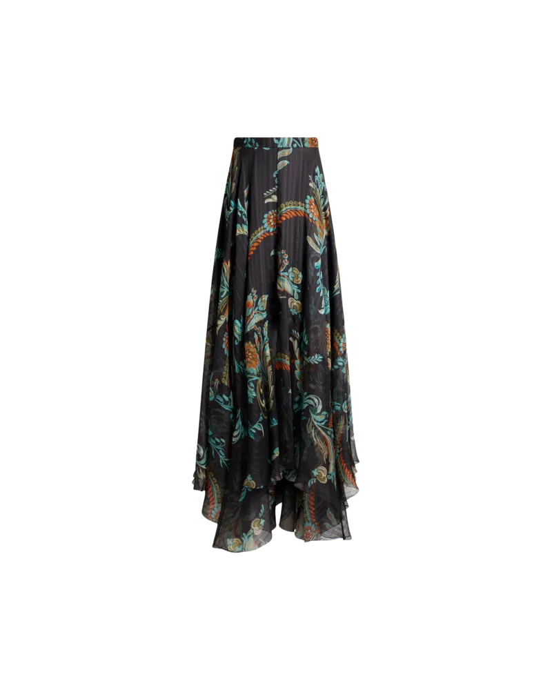 Etro Langer Rock Aus Seide Mit Floralem Motiv, Damen, Schwarz, Größe Schwarz