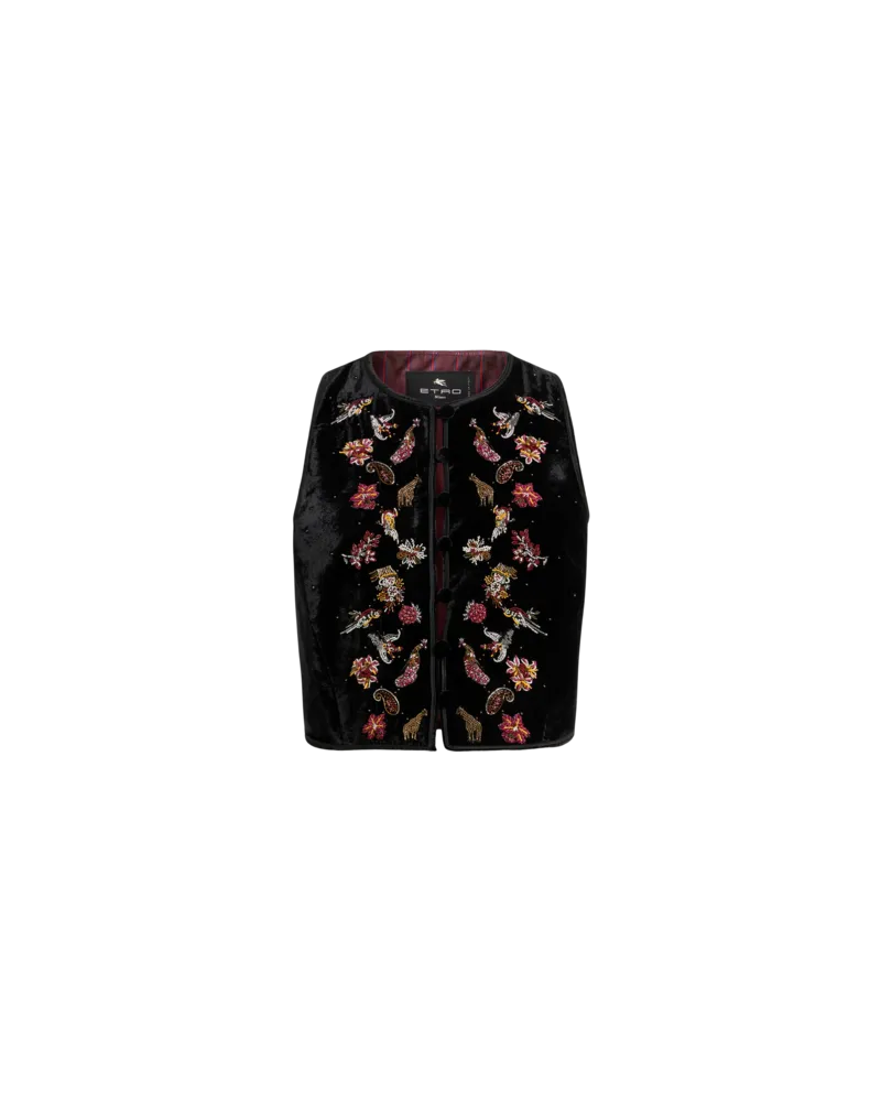Etro Cropped Weste Aus Samt Mit Stickerei Und Perlen, Damen, Schwarz, Größe Schwarz
