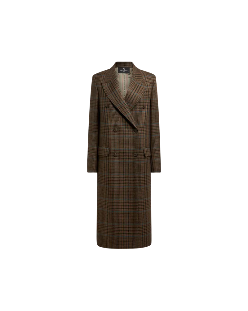 Etro Zweireihiger Mantel Aus Wolle Mit Glencheck-muster, Damen, Grün, Größe Grün