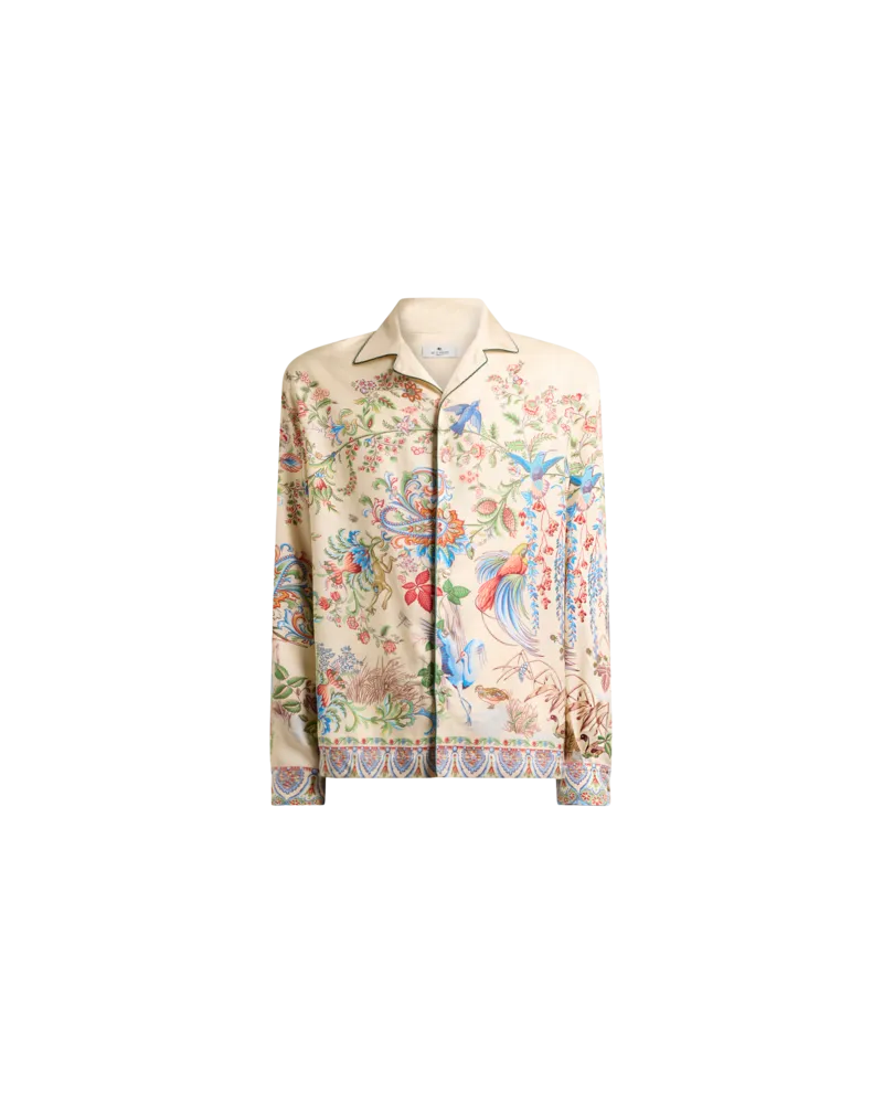Etro Bowling-hemd Aus Twill Mit Platziertem Flora-und-fauna-print, Herren, Beige, Größe Beige