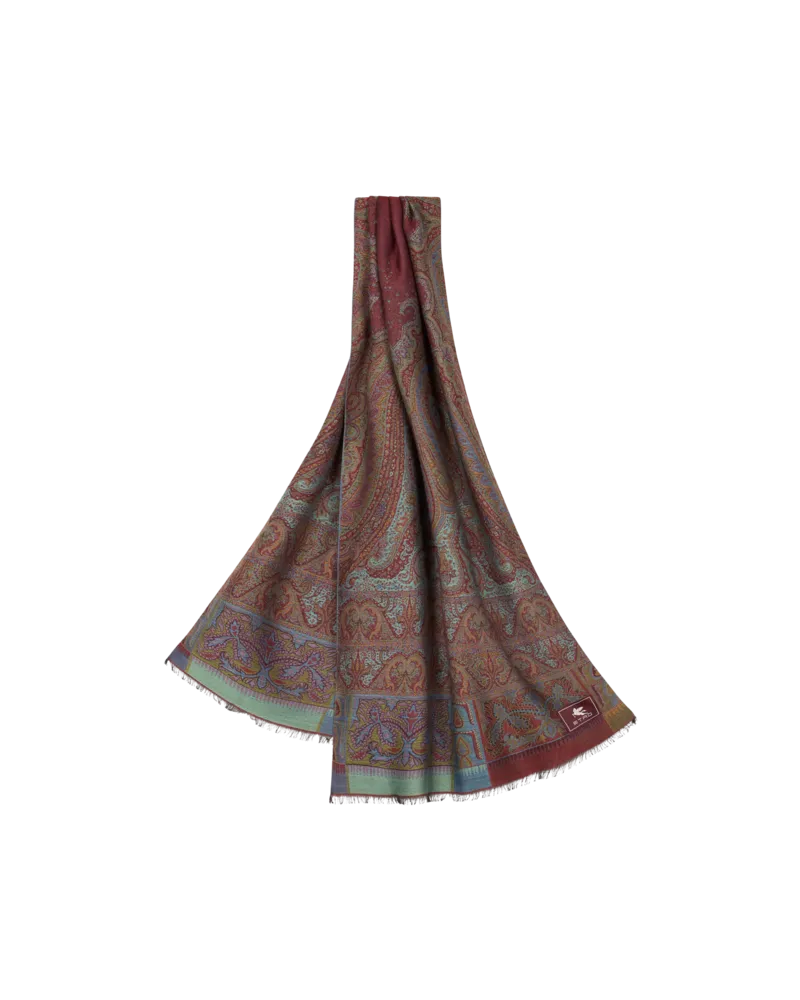 Etro Schal Aus Wolle Und Seide Mit Jacquardmuster, Herren, Bordeaux Bordeaux