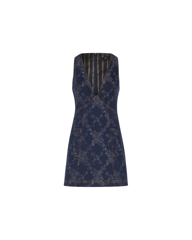 Etro Kurzes Kleid Aus Jacquard-denim, Navyblau Navyblau