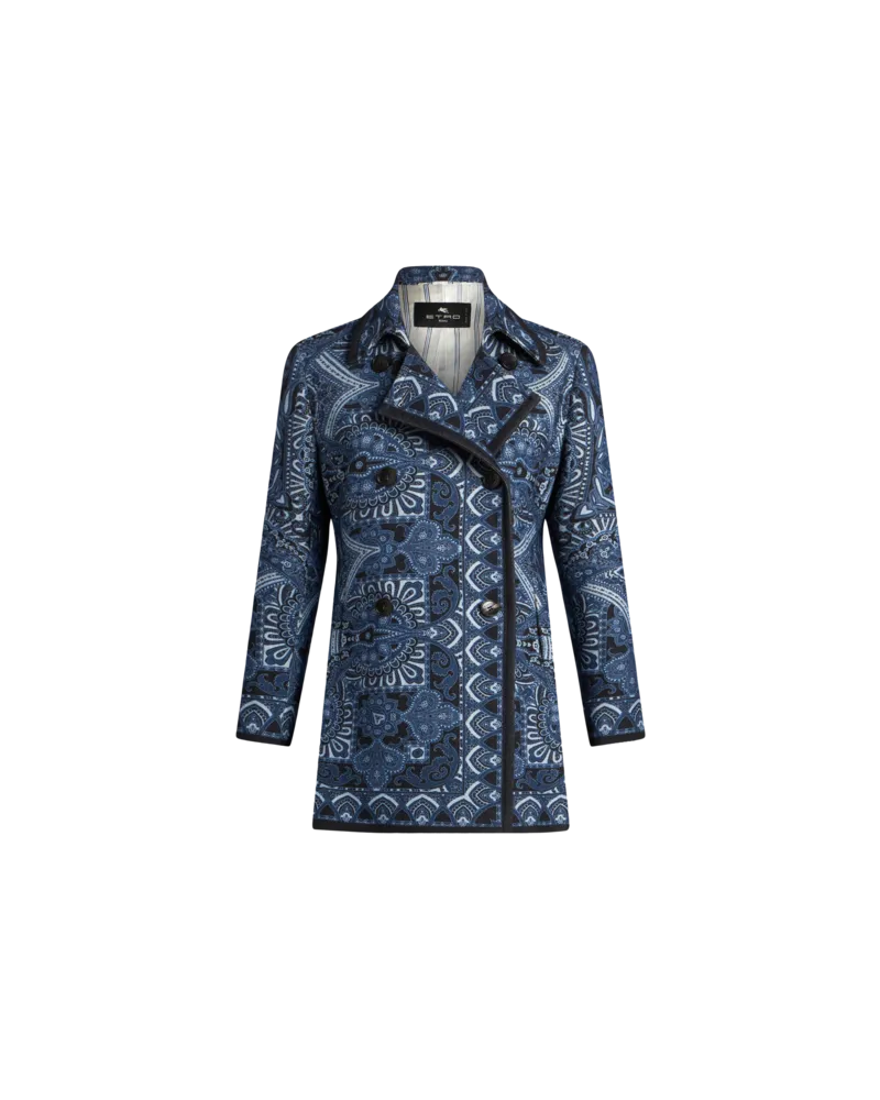Etro Zweireihiger Caban Mit Tuchmotiv, Damen, Navyblau, Größe Navyblau