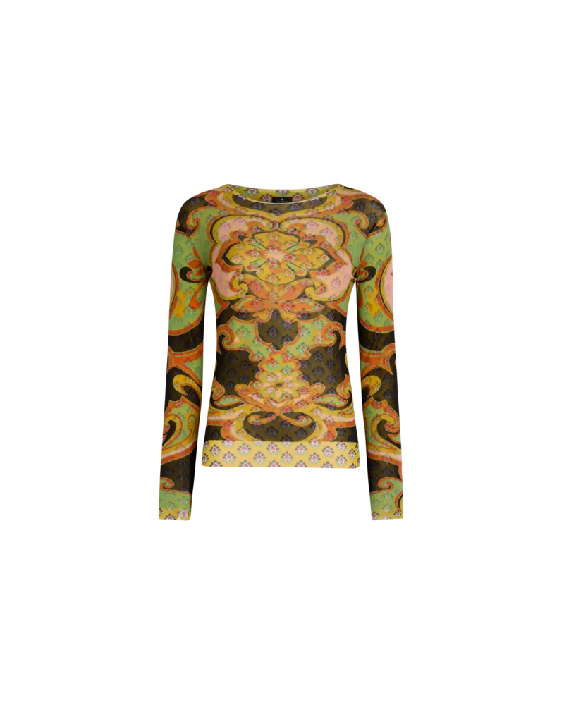Etro Stretch Tulle Top With Placed Floral Print, Damen, Multicolor, Größe Multicolor
