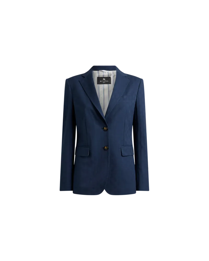 Etro Einreihige Jacquard-jacke Aus Elastischer Baumwolle Mit Mikro-paisley, Damen, Blau, Größe Blau