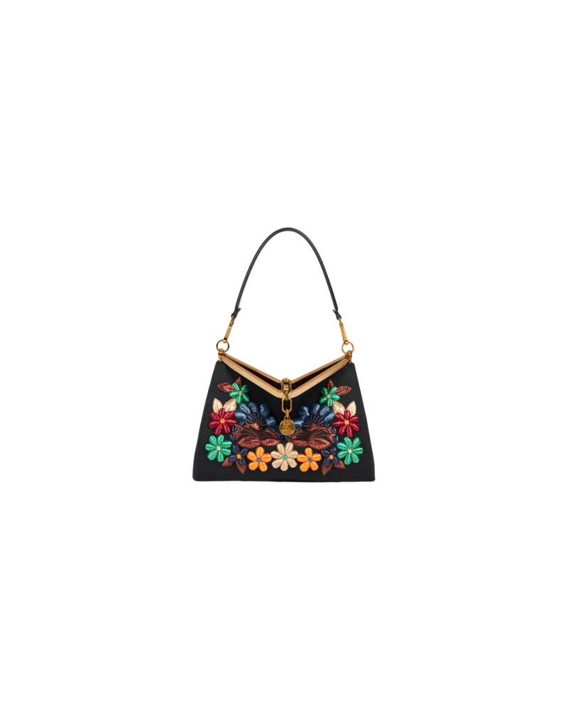 Etro Mittelgrosse Tasche Vela Mit Blumen, Damen, Schwarz Schwarz