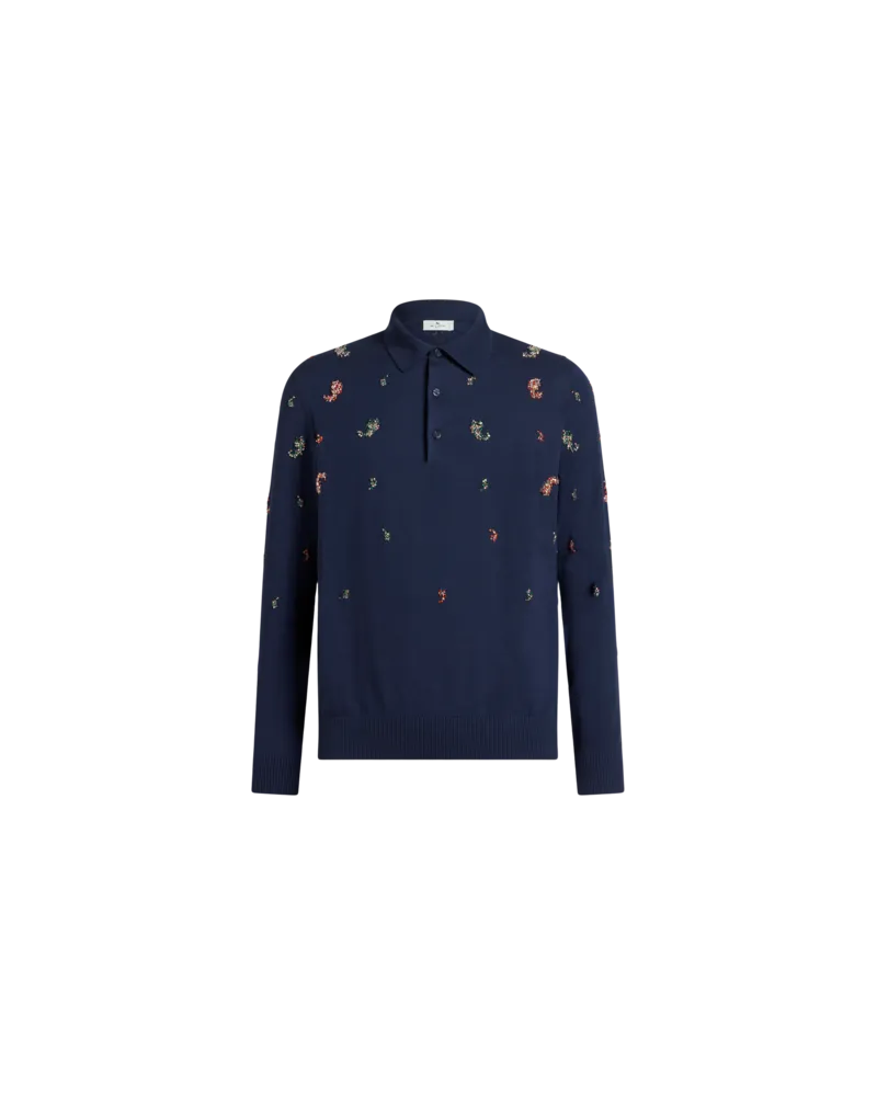 Etro Poloshirt Mit Mini-paisley Aus Kristallen, Herren, Navyblau, Größe Navyblau