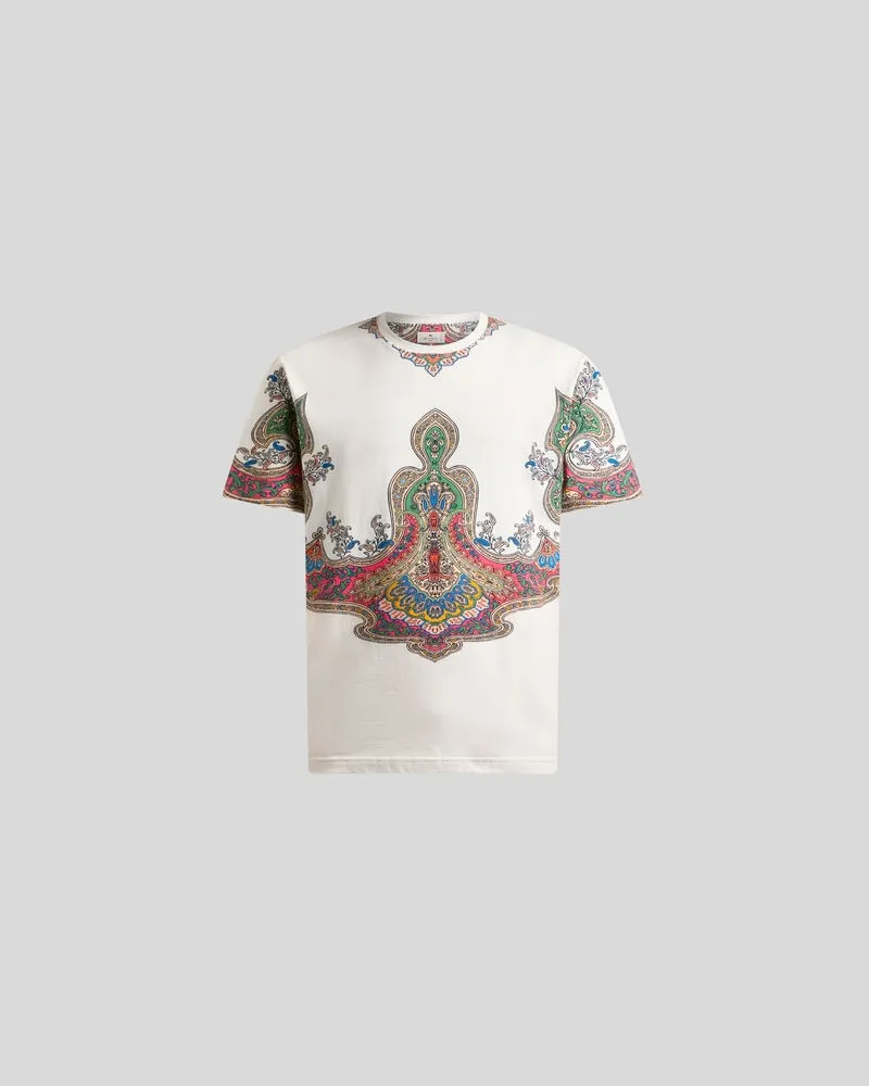 Etro T-shirt Aus Baumwolle Mit Platziertem Paisley-pochette-print, Herren, Weiß, Größe Weiß