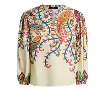 Bluse Aus Baumwolle Mit Platziertem, Floralem Paisley-print, Damen, Beige, Größe