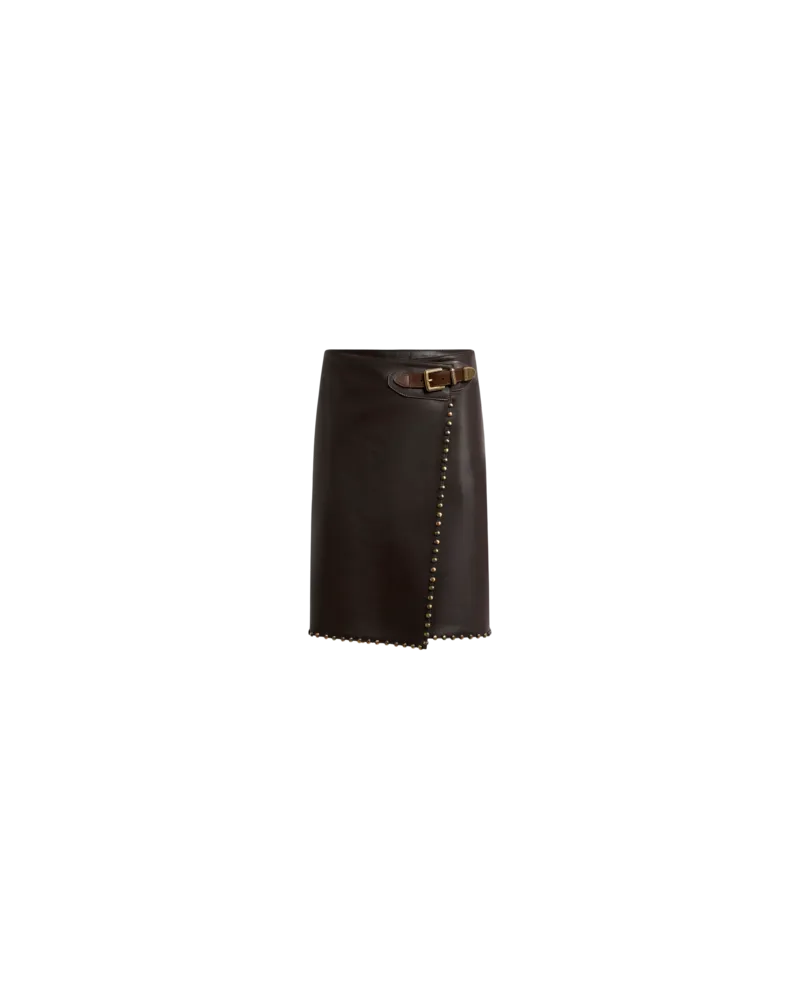 Etro Kurzer Rock Aus Leder Mit Nieten, Damen, Braun, Größe Braun